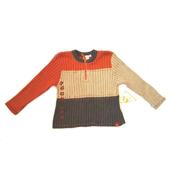 NEW Le Fromage Boys 3-Tone Stylish Toddler Sweater 3T Beige Grey Orange Zipper - Picture 2 of 2